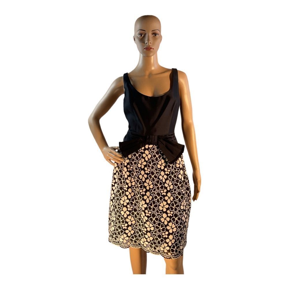 Milly of New York Women’s Black White Magnolia Lace Floral Bow Dress Size 10